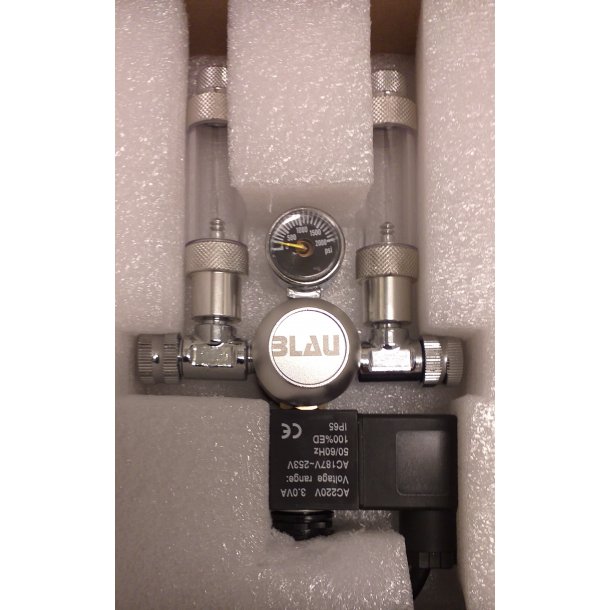 Blau CO2 regulator dobbelt med magnetventil og bobbletllere